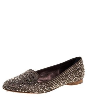 Gina Crystal Embellished Satin Ballet Flats - Brown