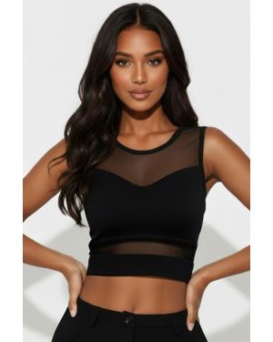 TRUEDAMES Sheer Mesh Panel Crop Tank Top - Black