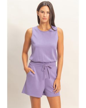 TRUEDAMES Drawstring Waist Sleeveless Romper - Purple