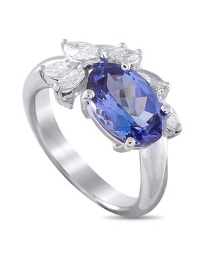 LB Exclusive Platinum 0.55Ct Diamond And 2.41 Ct Oval Tanzanite Ring #5271 - Metallic