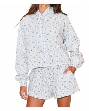 Bucketlist Floral Print Lounge Crop Hoodie - Gray