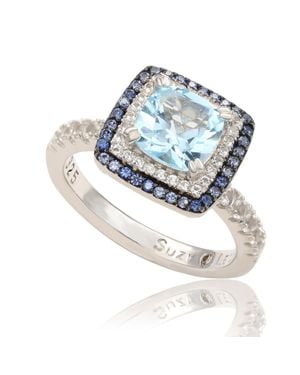 Suzy Levian Sterling Amethyst Cushion Cut And Sapphire Accent Ring - Blue
