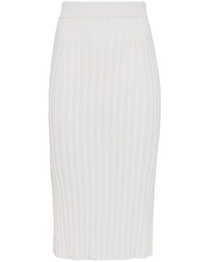 JOSEPH Knee-Length Satiny Ribbed Skirt With Comfortable Waistband - White