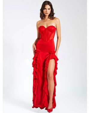 Miss Circle Talia Satin Lace Corset Maxi Dress - Red