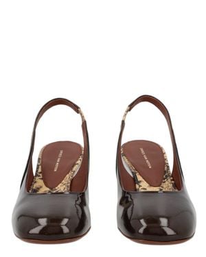 Dries Van Noten Snakeskin Slingback Kitten Heel Pumps - Brown