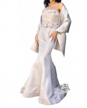 Terani Jacquard Strapless Long Slim Dress - White