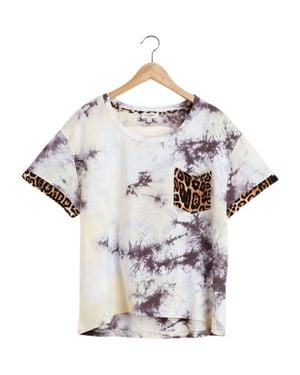 Umgee Tie Dye & Leopard Top - White