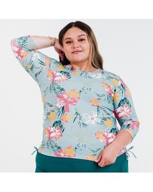 Calypsa Plus 3/4 Sleeve Rash Guard Margaux Swim Top - Blue