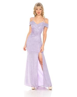 TRUEDAMES Shiny Off Shoulder Long Stretchy Evening Gown - Purple