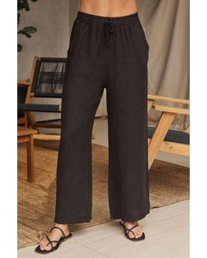 LA Relaxed Italian Linen Drawstring Pants With Pockets - Brown