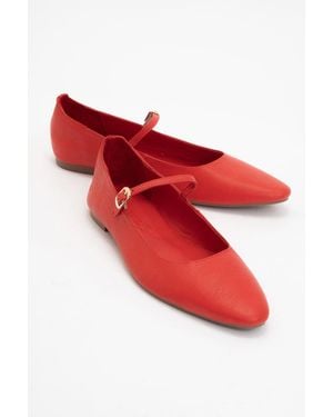 Forever & Always Shoes Lara Leather Mary Jane Flats - Red