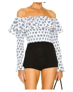 Caroline Constas Floral Off Shoulder Long Sleeves Lydia Top - Black