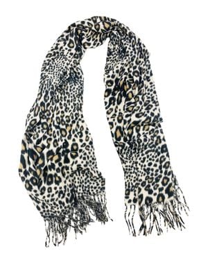 Kensie Leopard Printed Scarf With Fringe - Black