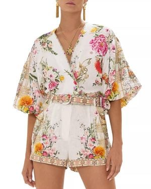 CAMILLA Tie Front Puff Sleeve Top - White