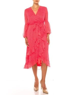 Maison Tara Long Sleeve Polka Dot Midi Dress - Red