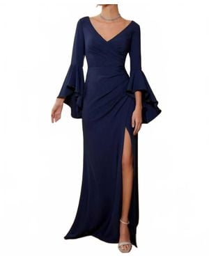 Mgny Bell Sleeves V-Neck Dress - Blue
