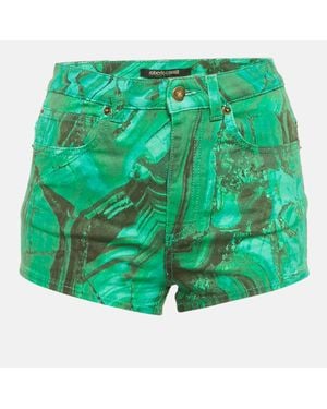 Roberto Cavalli Malachite Print Denim Shorts - Green