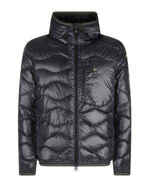 Blauer Wave Quilted Hooded Elastic Trim Polyester Down Jacket - Black