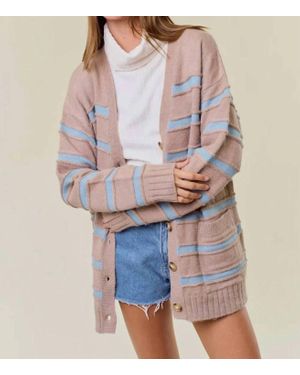 Doe And Rae Striped Front Button Closure Sweater Cardigan - Natural