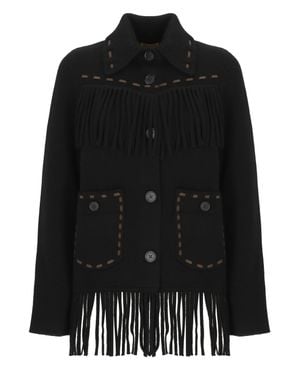 Guest In Residence Fringe-Detail Classic Collar Button Jacket - Black