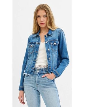 Risen Irregular Frayed Hem Jean Jacket - Blue