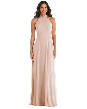 After Six High Neck Halter Backless Maxi Dress - Natural