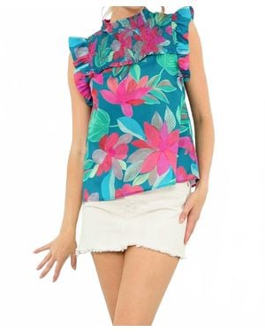 Thml Joyce Ruffle Sleeve Smocked Top - Blue