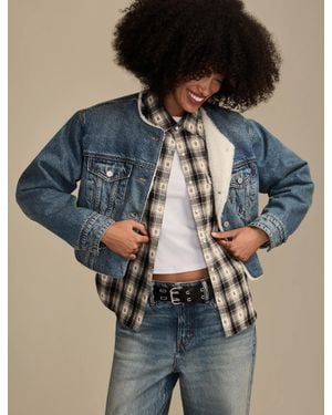 Lucky Brand Faux Shearling Collarless Cropped Trucker - Blue