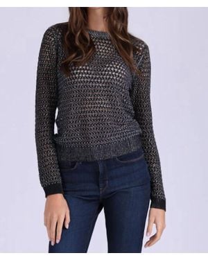 Minnie Rose Cotton Cashmere Plaited Mesh Studded Crew Sweater - Black