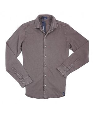 Drumohr Long Sleeve Jersey Cotton Polo Shirt - Gray