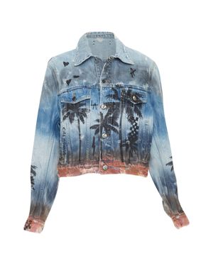 Amiri Palm Tree Sunset Airbrush Distressed Denim Jacket - Blue