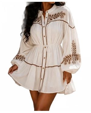 SurelyMine Embroidered Tie-Waist Mini Dress - Natural