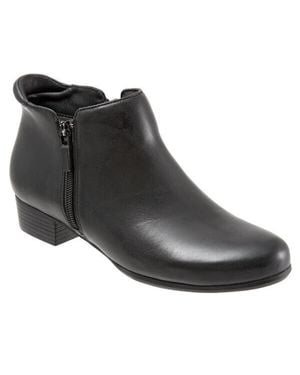 Trotters Major Boot 6 Leather Dual Zipper Block Heel Ankle Zpo2448 - Black
