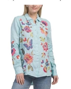 Johnny Was Gracey Linen Oversized Shirt - Gray