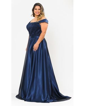 TRUEDAMES Formal Plus Size Evening Gown - Blue