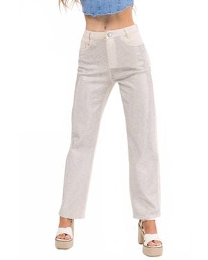 Blue B Rhinestone Front Straight Leg Jeans - White