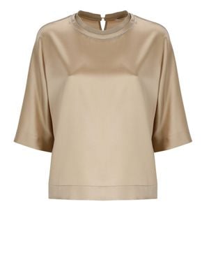 Peserico Silk Round Neck Blouse - Natural