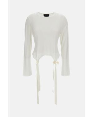 Simone Rocha Cropped Long-Sleeve Top With Satin Bow Tails - White