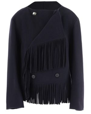 Carven Fringed Double-Breasted Wool-Cashmere Jacket - Blue