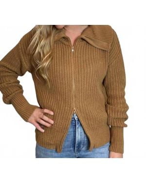 Easel Collar Zip Sweater - Brown