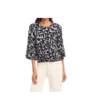 Karen Kane Flare Sleeve Drape Front Top - Black