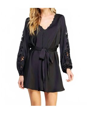 Strut & Bolt Embroidered Cutout Detail Satin Mini Dress - Black