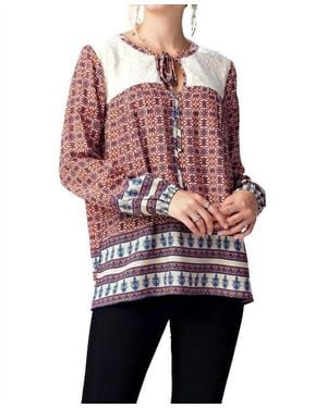 Kori Border Print Lace Top - Red