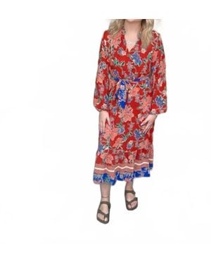 Pine Apparel Floral Tie Maxi Dress - Red