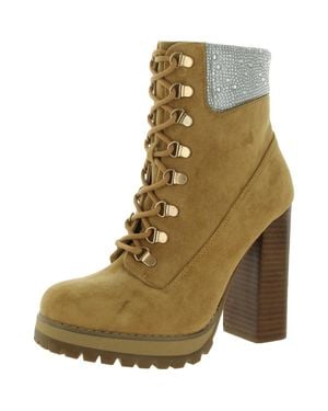 Madden Girl Train-R Faux Suede Rhinestone Combat & Lace-Up Boots - Natural