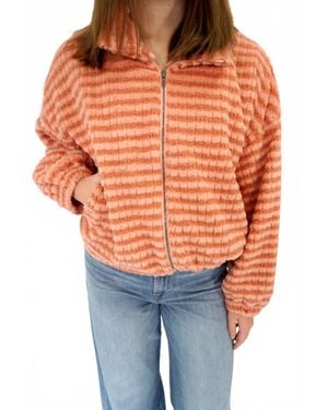 Buttermelon Rowan Stripe Plush Zip-Up Jacket - Orange