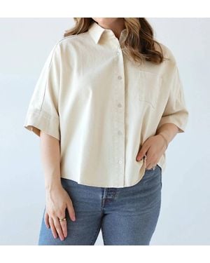 Olivaceous Lauren Relaxed Short Sleeve Cotton Button Down - White