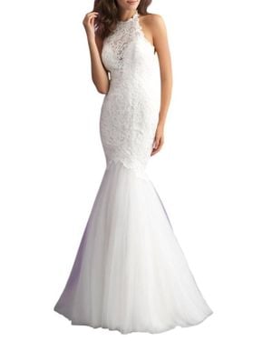 Allure Bridals Lace Halter Mermaid Gown With Low Back - White