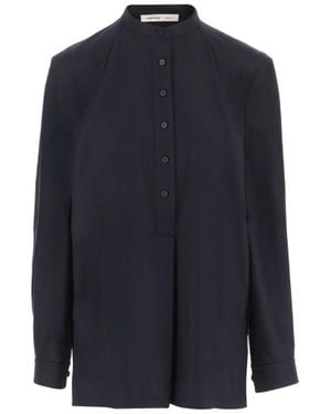 Carven Mandarin Collar Half-Button Wool Sweater - Blue