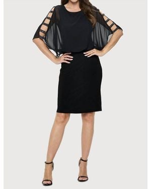 Last Tango Chiffon Lattice Sleeve Dress - Black